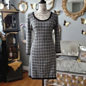 NWT T/O Monochrome Geometric Long Sleeve Dress Large